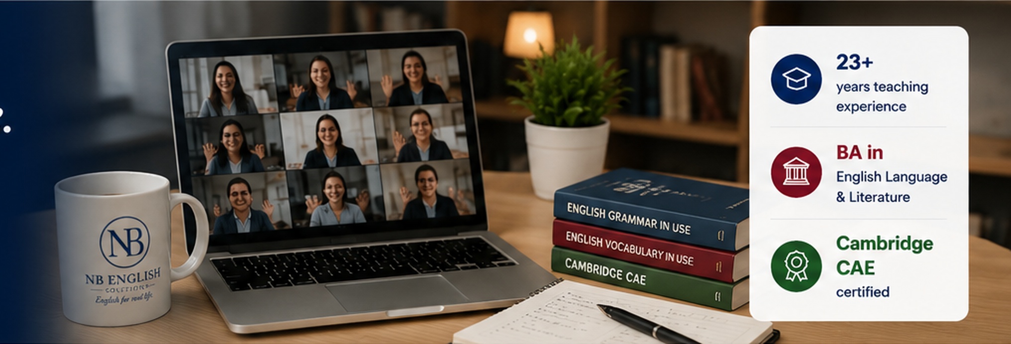 Online English class on a laptop